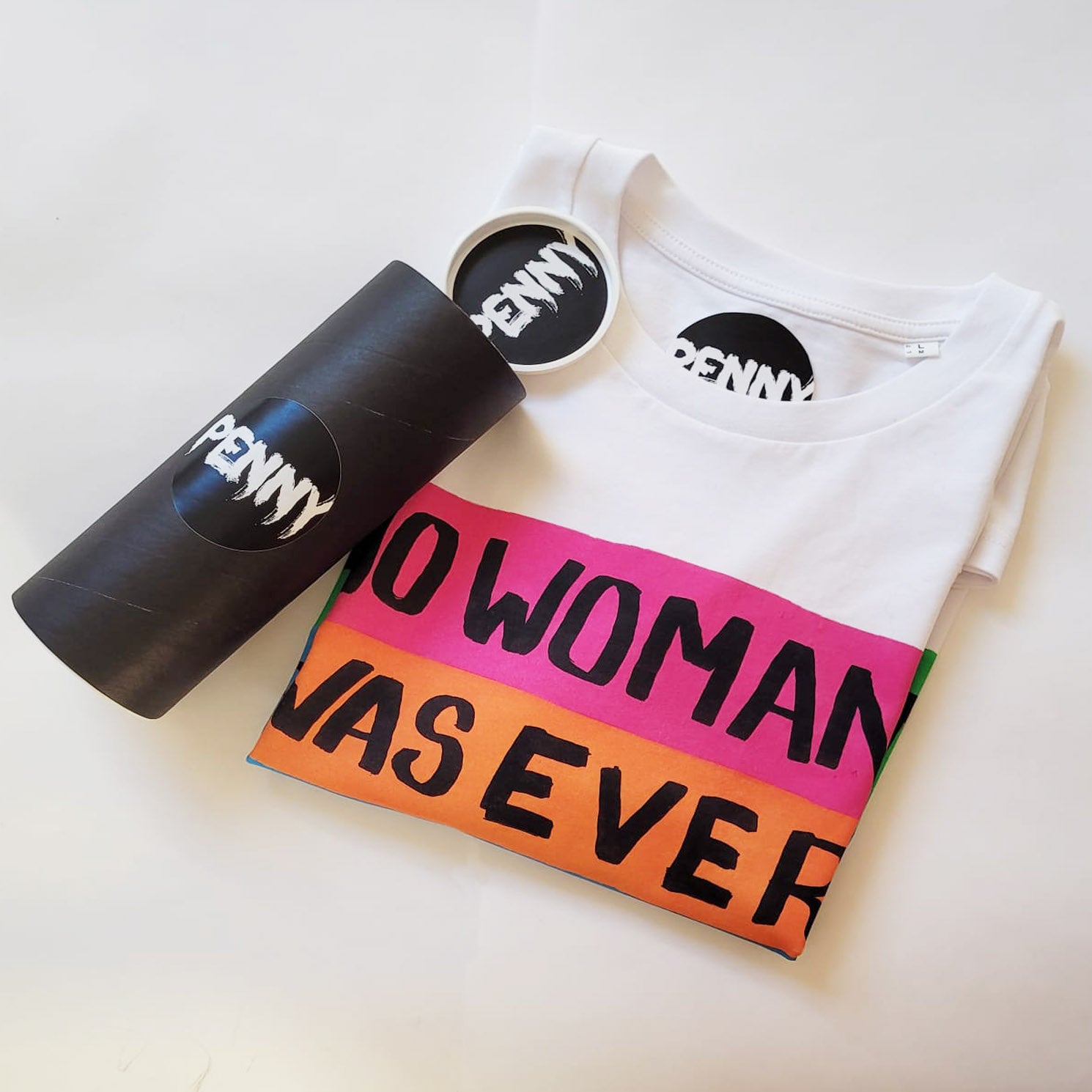 Packaging Tube for Black Penny T-shirts. Black Tube with Logo in Black and white.